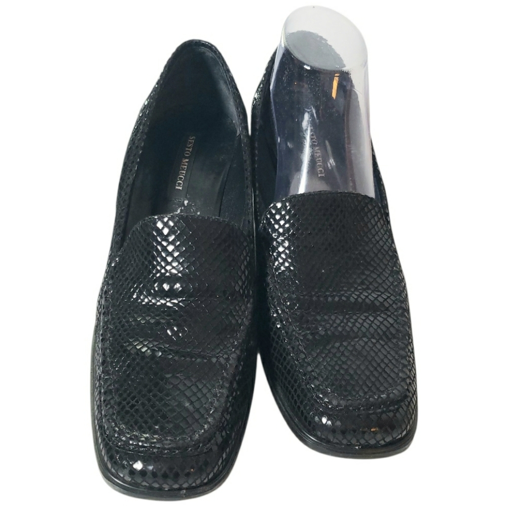 Sesto Muchi Reptile Loafer 11 Leather Block Heel Quiet Luxury Preppy Old Money